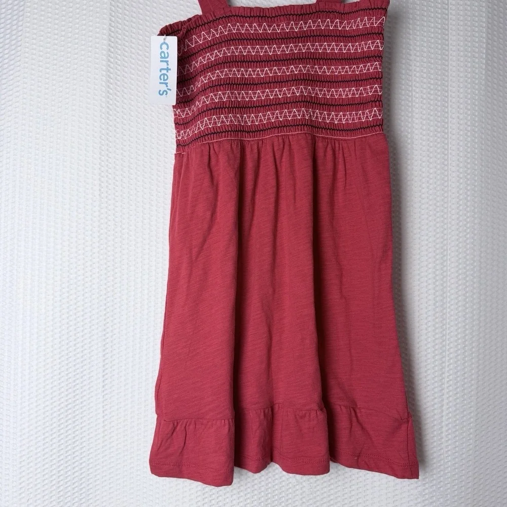 Carter's Smocked Sundress Girls Size 7 Red Sleeveless Ruffle Hem Cotton‎